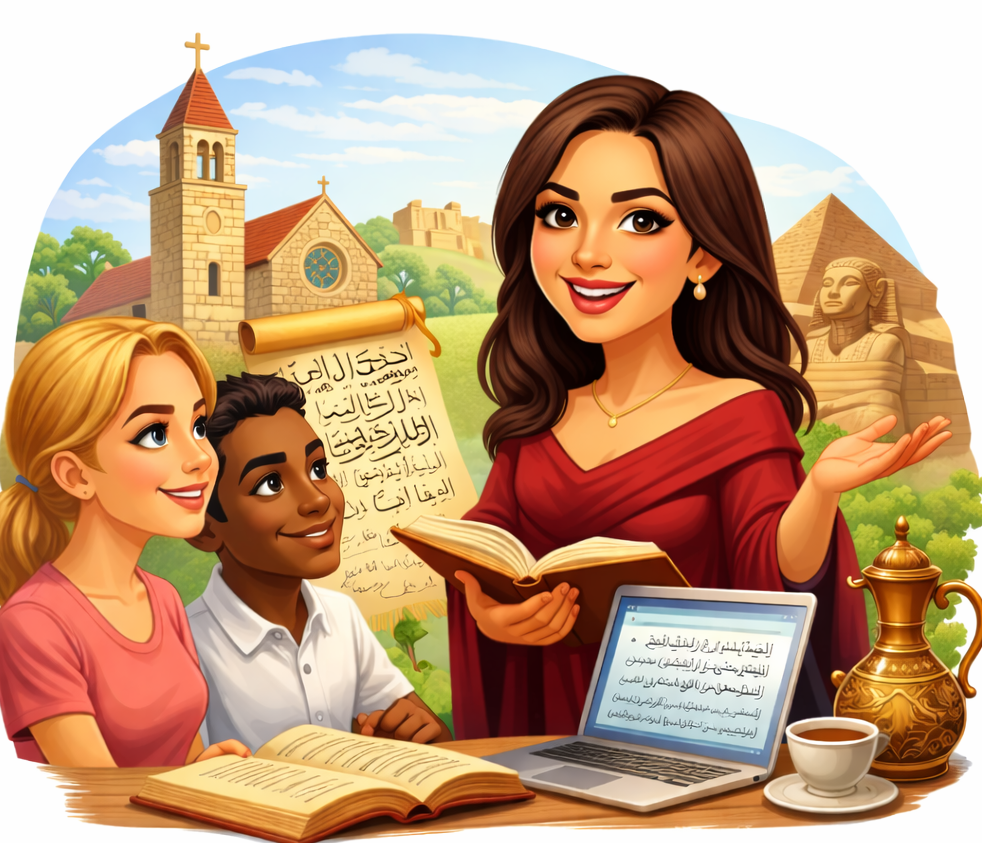 Arabic lessons outdoors with diverse students